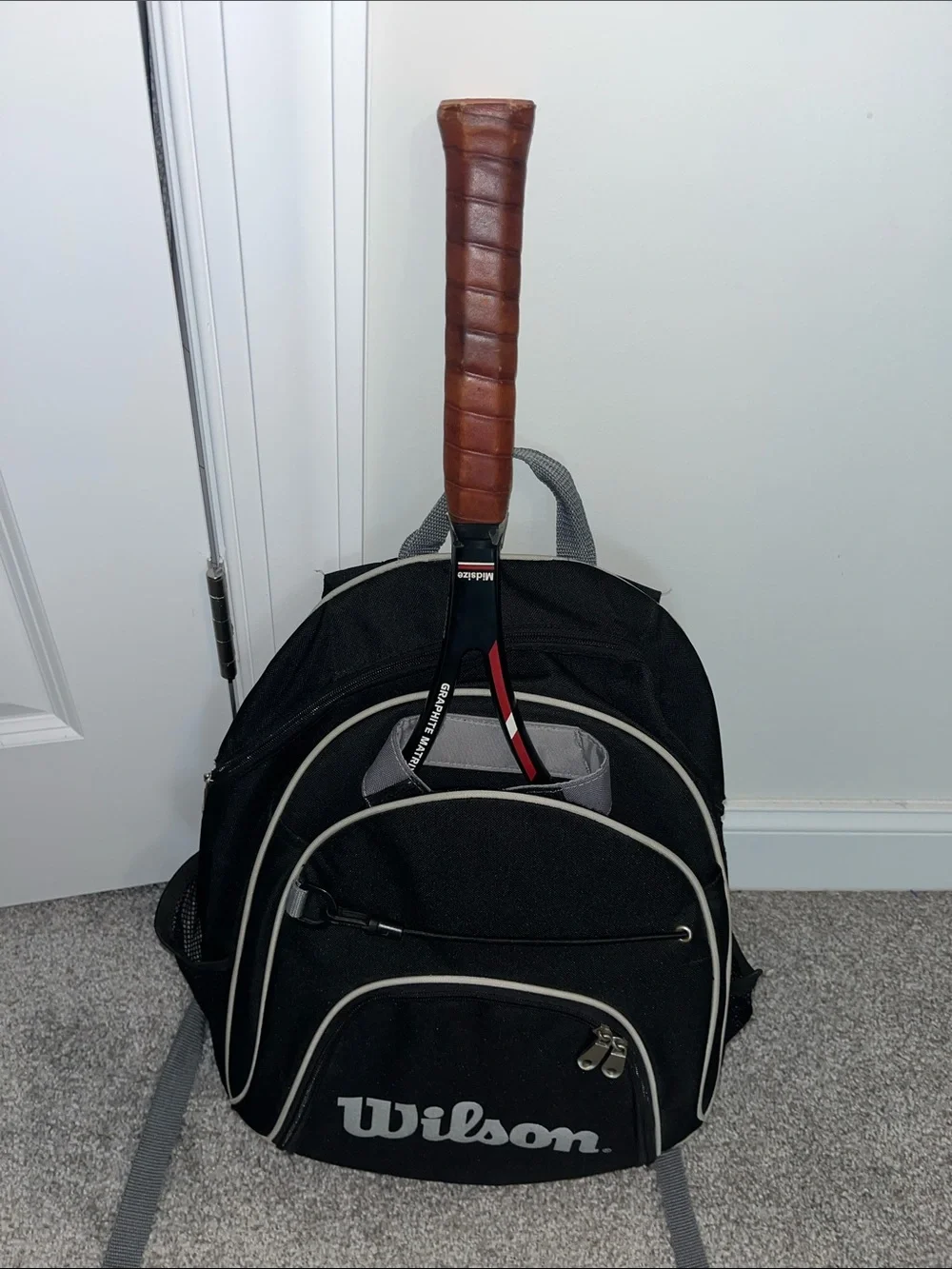 Used Wilson Tennis Black Racket Racquet Carry hipster Bag Backpack